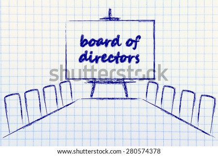 board of directors, meeting room with long table and whiteboard