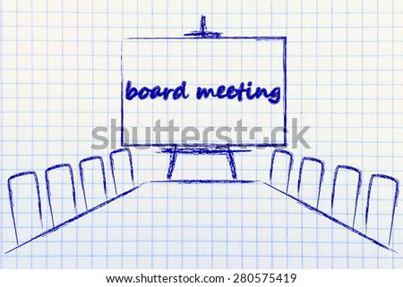 board meeting room with long table and whiteboard