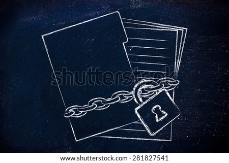folder of documents with chain and lock, protecting private documents