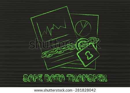set of business documents with chain and lock, safe data transfer