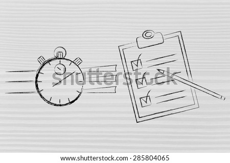 time management: stopwatch and completed task list