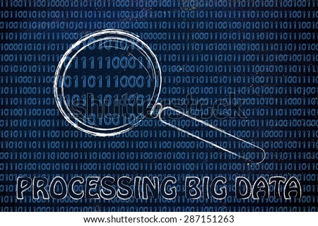 processing big data: magnifying glass focusing on binary code