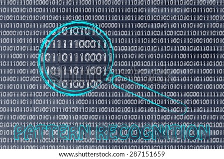 big data and pattern recognition: magnifying glass focusing on binary code