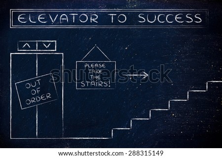 concept of success requiring time and effort: out of order elevator, you gotta take the stairs