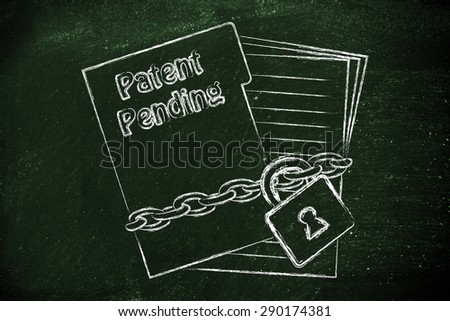 set of business documents with chain and lock, patent pending documents