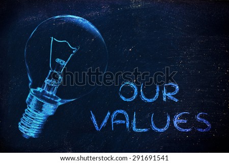 the brilliant ideas behind our values, illustration with real lightbulb for institutional communication