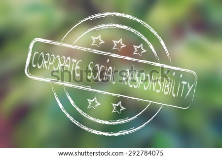 corporate social responsibility, excellent performance stamp (on blurred palm tree background)