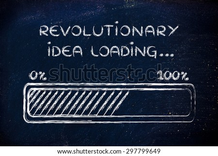 concept of coming up with a revolutionary idea, funny progress bar illustration
