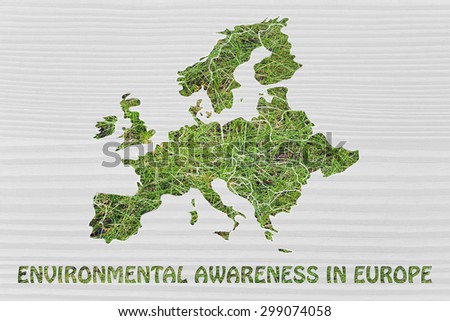 environmental awareness throughout the world: illustration with map of europe made of grass