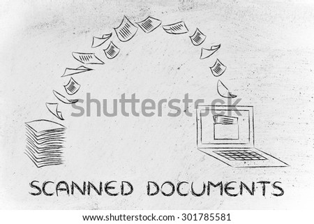pile of sheets being turned into data, concept of scanning documents