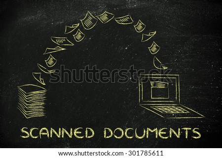 pile of sheets being turned into data, concept of scanning documents