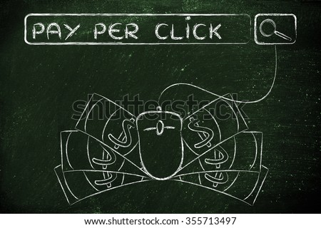 pay per click: web search bar with computer mouse and cash