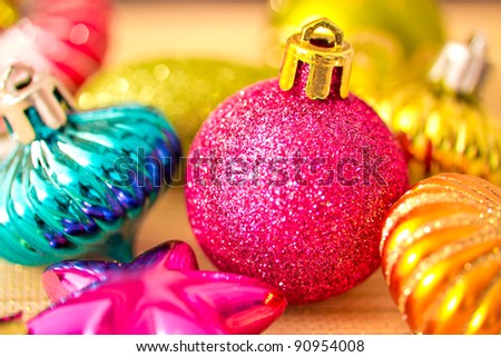 colorful Christmas ornaments, home decoration for winter holidays