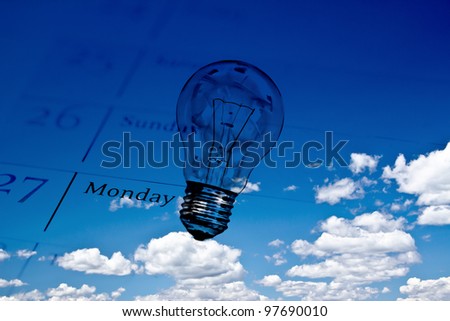 calendar and lightbulb on sky: concept of creativity/innovation
