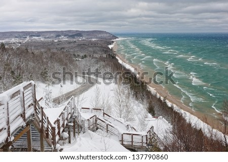 Lake Michigan overlook in Winter, Arcadia Michigan USA