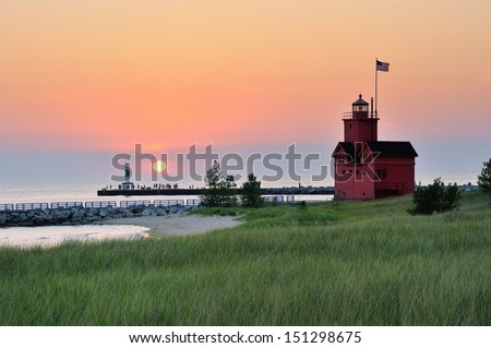 Holland Michigan Lighthouse Sunset . Also Known As Big Red.