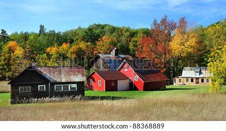 Beautiful Red Barns in Autumn, Sleeping Bear Dunes National Lakeshore Michigan,USA