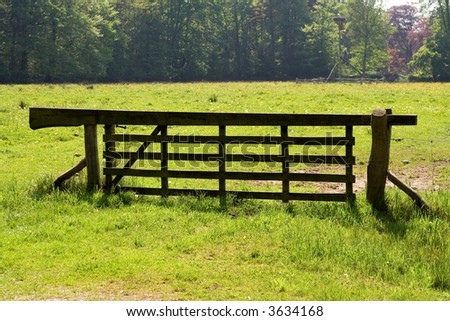 Wooden fence at the border of a grass land.