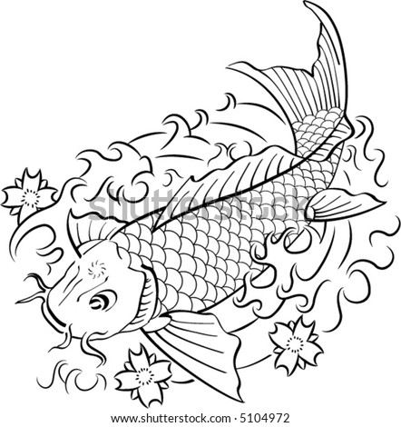 Koi Fish In Traditional Japanese Ink Style.