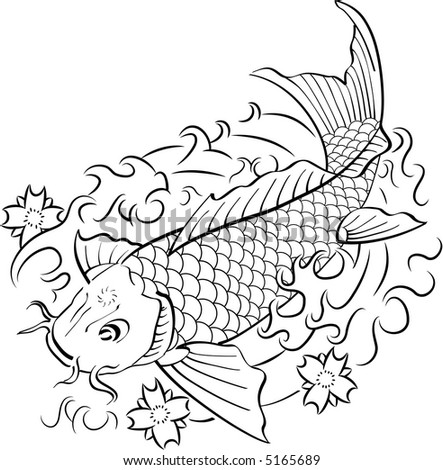 stock photo Koi fish in traditional Japanese ink style Black white