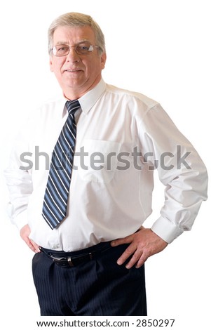 stock photo Mature smiling teacher or business man isolated on white 