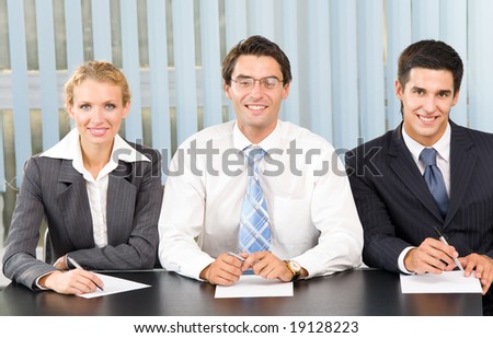 Businessteam, board meeting or selection committee at office