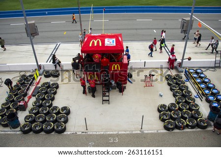 Fontana, CA - Mar 22, 2015:  The NASCAR Sprint Cup Series teams take to the track for the Auto Club 400 at Auto Club Speedway in Fontana, CA.