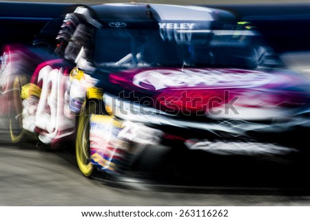 Fontana, CA - Mar 21, 2015:  J.J. Yeley (23) takes to the track to practice for the Auto Club 400 at Auto Club Speedway in Fontana, CA.