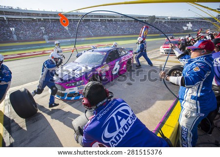 Concord, NC - Dec 31, 2015:  Trevor Bayne (6) brings his race car in for service during the Coca-Cola 600 race at the Charlotte Motor Speedway in Concord, NC.