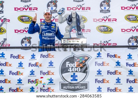 Dover, DE - May 31, 2015:   Jimmie Johnson (48) wins the FedEx 400 benefiting Autism Speaks at Dover International Speedway in Dover, DE.