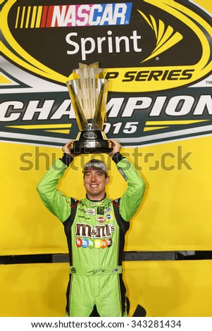 Homestead, FL - Nov 23, 2015: Kyle Busch (18) wins the 2015 NASCAR Sprint Cup Championship following the FORD EcoBoost 400 at Homestead Miami Speedway in Homestead, FL.