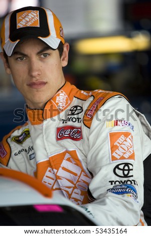 DOVER, DE - May 14:  Joey Logano prepares to practice  at Dover International Speedway for the Autism Speaks 400 presented by Hershey\'s Milk and Milkshakes on May 14, 2010 in Dover, DE