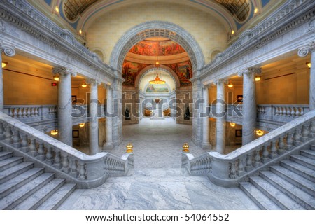 The Utah State Capitol is located on Capitol Hill, overlooking downtown Salt Lake City, Utah.