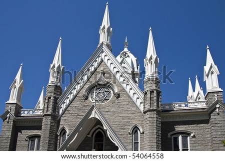 The Salt Lake Assembly Hall is a Victorian Gothic congregation hall. Rough granite walls are laid out in cruciform style making the hall\'s exterior look like a small gothic cathedral.