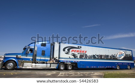 CONCORD, NC - MAY 27:  The Miller Lite hauler pulls in to the track for the Coca-Cola 600 Race at the Charlotte Motor Speedway in Concord, NC on May 27, 2010