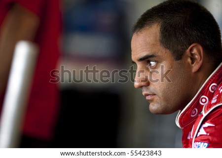 LONG POND, PA - JUNE 05:  Juan Pablo Montoya waits to practice for the Gillette Fusion ProGlide 500 race at the Pocono Raceway in Long Pond, PA on June 5, 2010