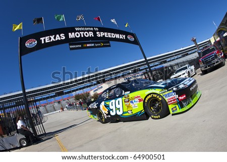 FORT WORTH, TX - NOV 05:  Carl Edwards brings his car back in the garage during for a practice session for the AAA Texas 500 race on Nov 5, 2010 at the Texas Motor Speedway in Fort Worth, TX.