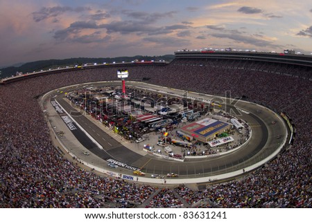 BRISTOL, TN - AUG 27:  The NASCAR Sprint Cup Series teams take to the track for the Irwin Tools Night Race race at the Bristol Motor Speedway in Bristol, TN on Aug 27, 2011.