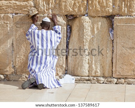 JERUSALEM - NOVEMBER 6 :Jewish man prays at the Western Wall. The Western Wall a.k.a. the Wailing Wall is an important Jewish religious site in Jerusalem, Israel, November 6, 2012
