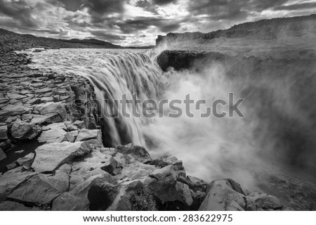 Dettfoss - waterfall on Jokulsa a Fjollum river in Iceland. Black and white treatment