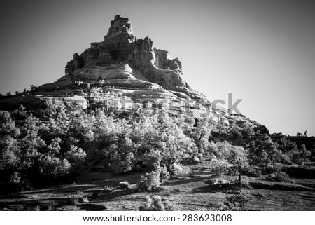 Bell Rock Butte in Sedona, Arizona in black and white