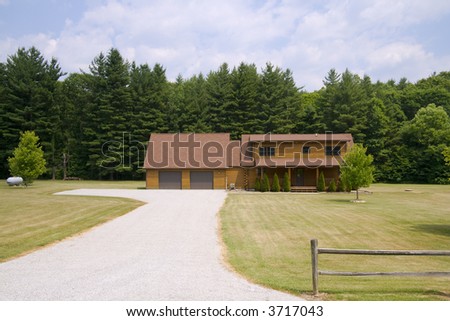 Log country house on a farm in central Indiana
