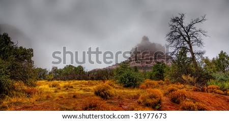 Dramatic image of Red Rocks in Sedona, Arizona in rainy weather