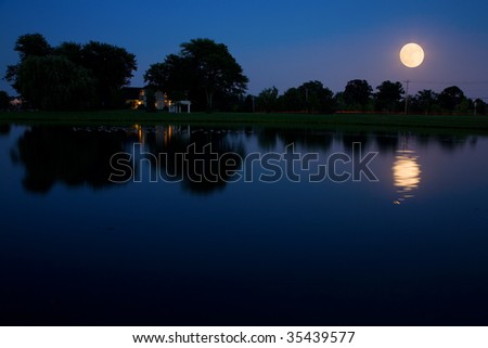 Full moon rising over lake