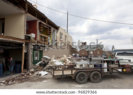 HENRYVILLE, IN - MARCH 4: Aftermath of category 4 tornado that touched down in town on March 2, 2012 in Henryville, IN. 12 deaths and massive loss of property were reported in Indiana