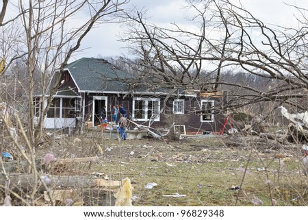 HENRYVILLE, IN - MARCH 4: Aftermath of category 4 tornado that touched down in town on March 2, 2012 in Henryville, IN. 12 deaths and massive loss of property were reported in Indiana