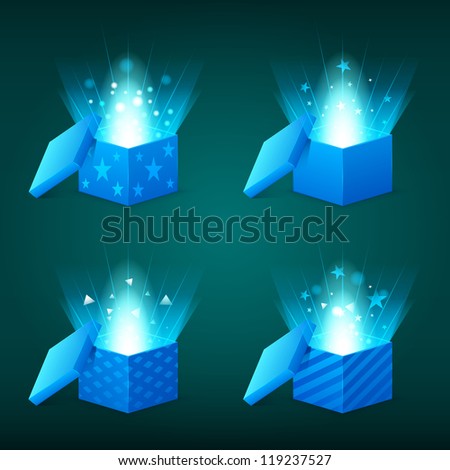 magical light coming out of the blue gift boxes
