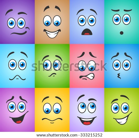 Different funny emotions with blue eyes