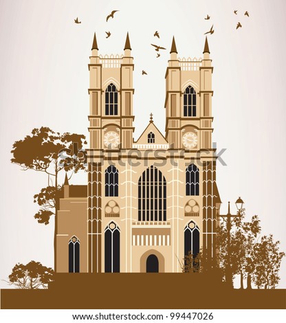 Catholic Cathedral with trees and birds