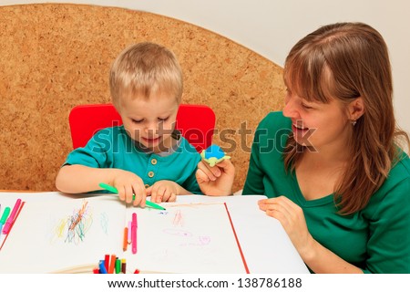 mother and son learning